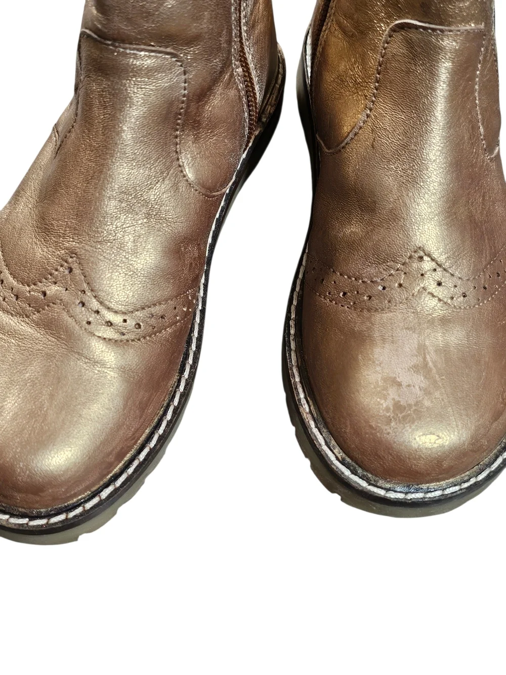 Mini Boden Metallic Gold Bronze Leather Chelsea boots 12.5 eu30 + polish!